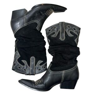 Rampage Black Western Boots Suede‎ Leather Stitch Detail Size 7M
